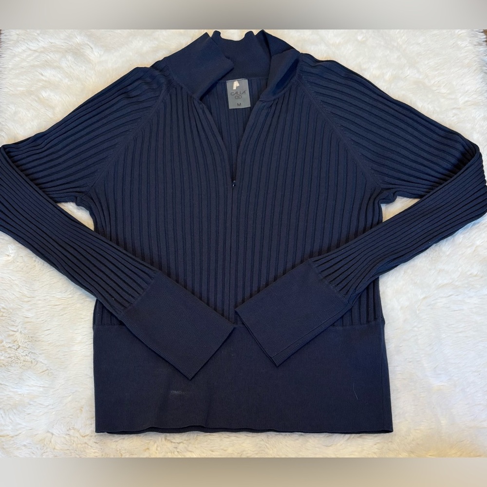 CALIA Rib Knit Quarter Zip Pullover